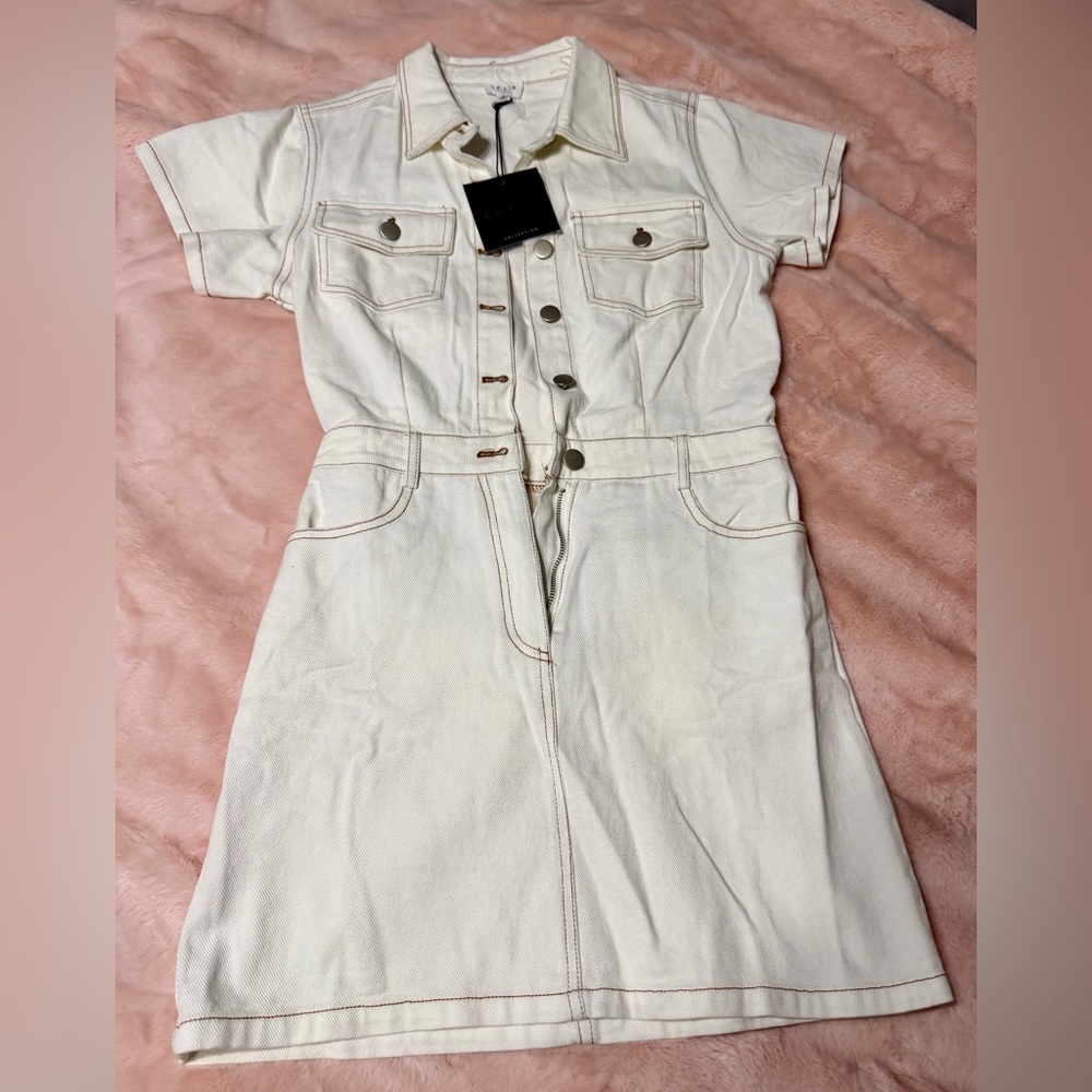 Le Lis Cream Button-Up Denim Dress